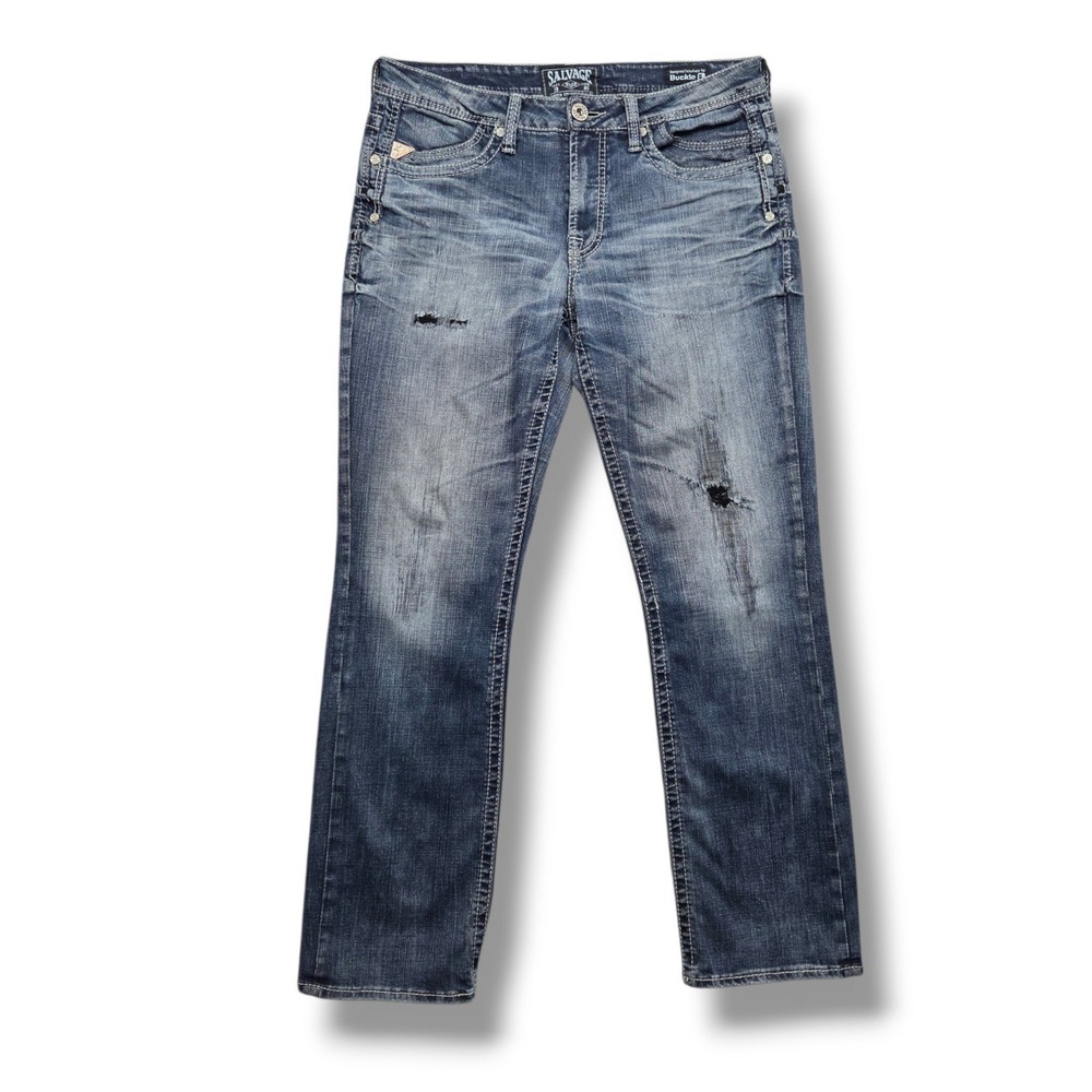 Salvage Mayhen Straight Jeans Mens 32 x 32 Regular Distressed Destroyed RIP TEAR